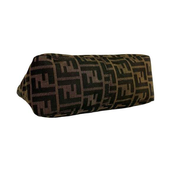 FENDI Zucca FF Leather Canvas Semi-One Shoulder Bag Handbag Brown Black 1722b - Picture 7 of 10